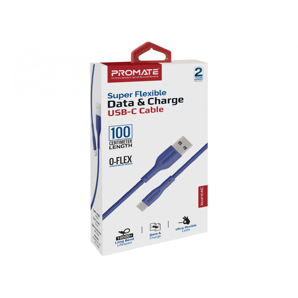Кабель Promate xCord-AC USB - USB Type-C (M/M), 2 A, 1 м, Navy