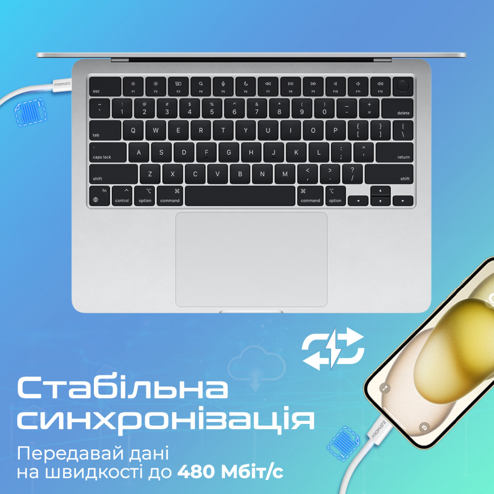 Кабель Promate EcoLine-Ci120 USB Type-C - Lightning (M/M), 3 A, 27 W, 1.2 м, White