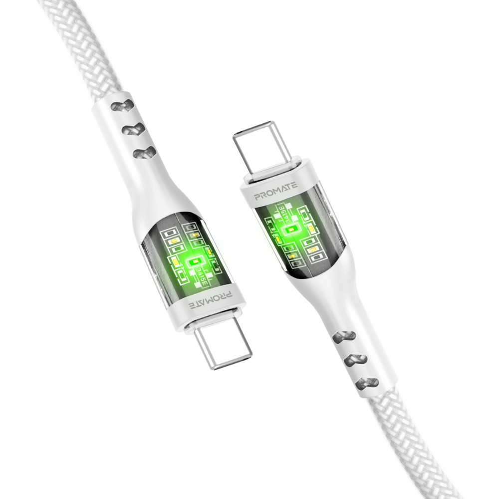 Кабель Promate TransLine-CC200 USB Type-C - USB Type-C (M/M), 3 A, 60 W, 2 м, White