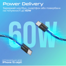 Кабель Promate EcoLine-CC120 USB Type-C - USB Type-C (M/M), 3 A, 60 W, 1.2 м, Black