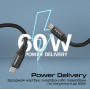 Кабель Promate Springy USB Type-C - USB Type-C (M/M), 3 A, 60 W, 1.2 м, Black