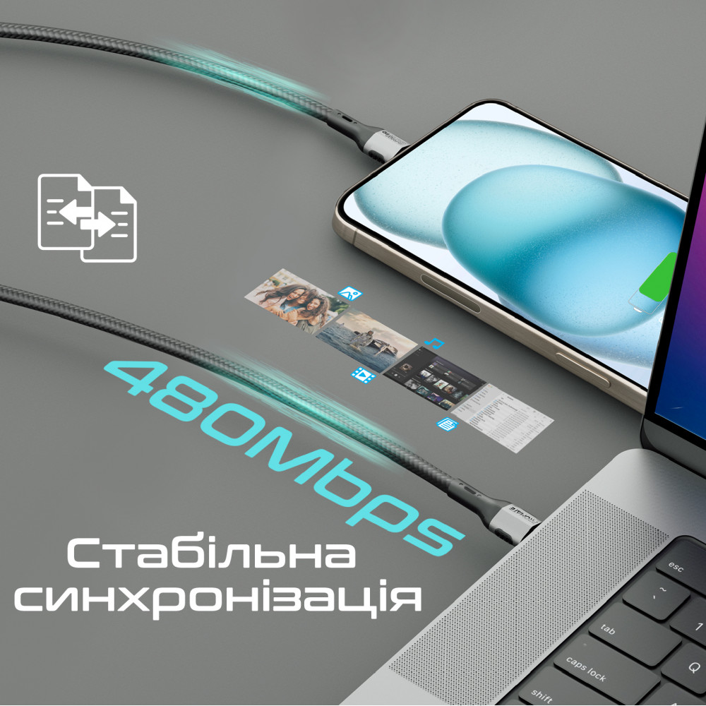 Кабель Promate USB Type-C - USB Type-C (M/M), 3A, 60W, 1.2 м, Black (fletchlink-cc.black)