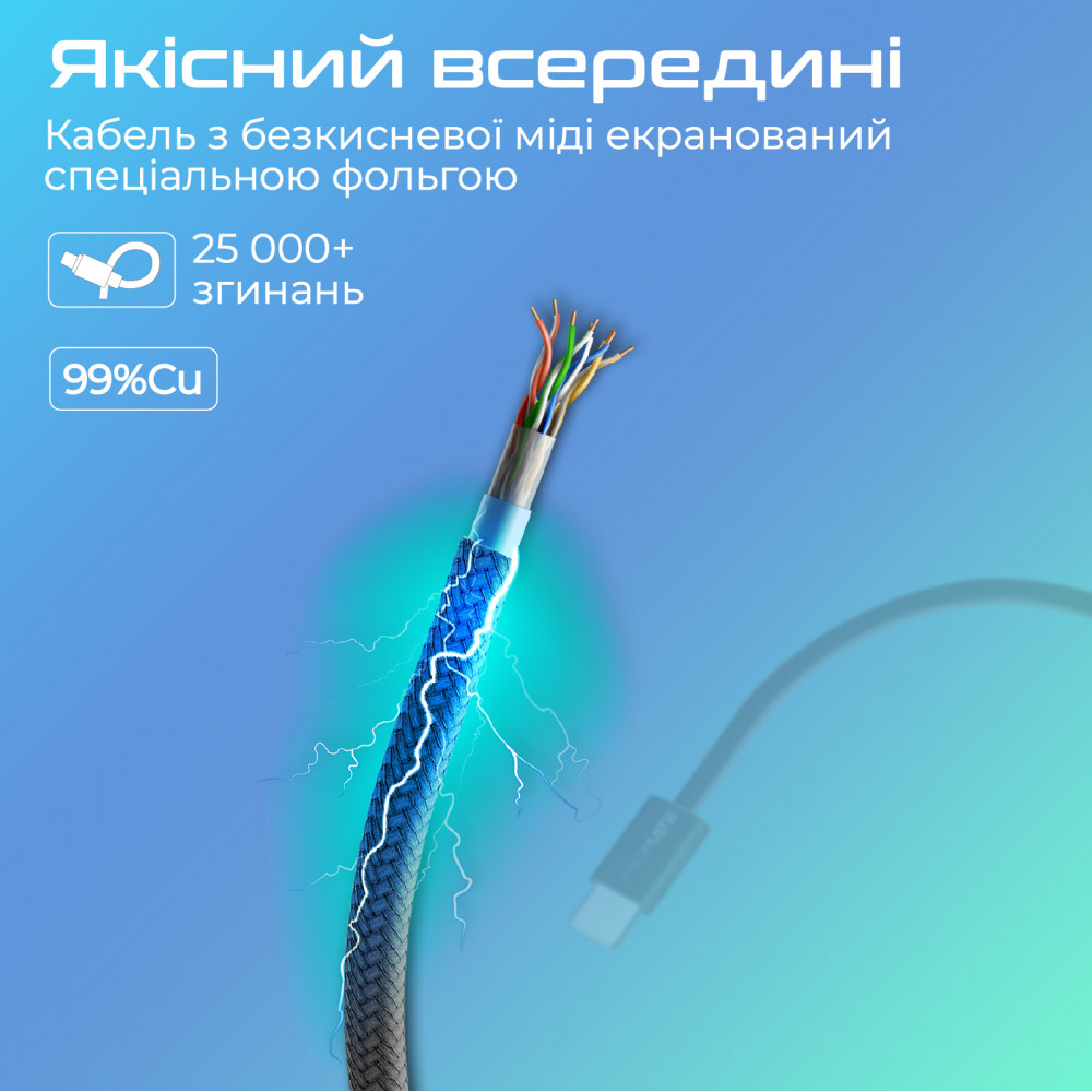 Кабель Promate EcoLine-CC120 USB Type-C - USB Type-C (M/M), 3 A, 60 W, 1.2 м, Black