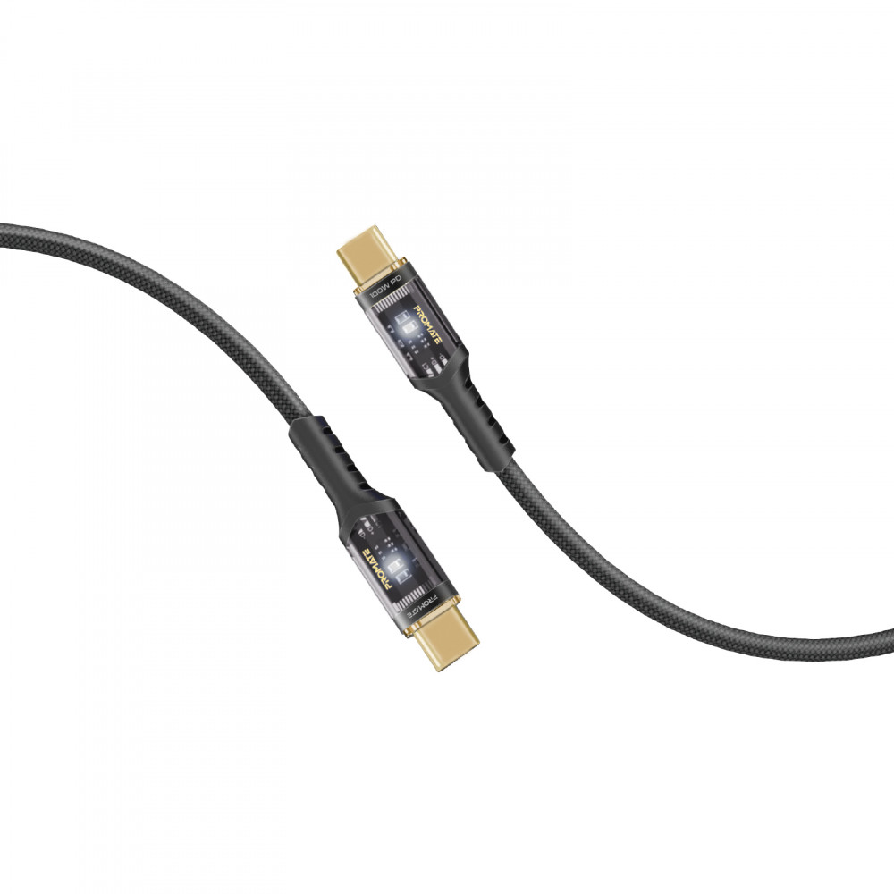 Кабель Promate Lucidline-CC200 USB Type-C - USB Type-C (M/M), 5 A, 100 W, 2 м, Black
