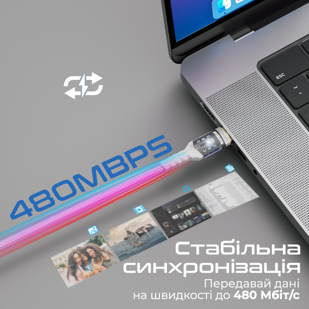Кабель Promate Lucidline-CC120 USB Type-C - USB Type-C (M/M), 5 A, 100 W, 1.2 м, White