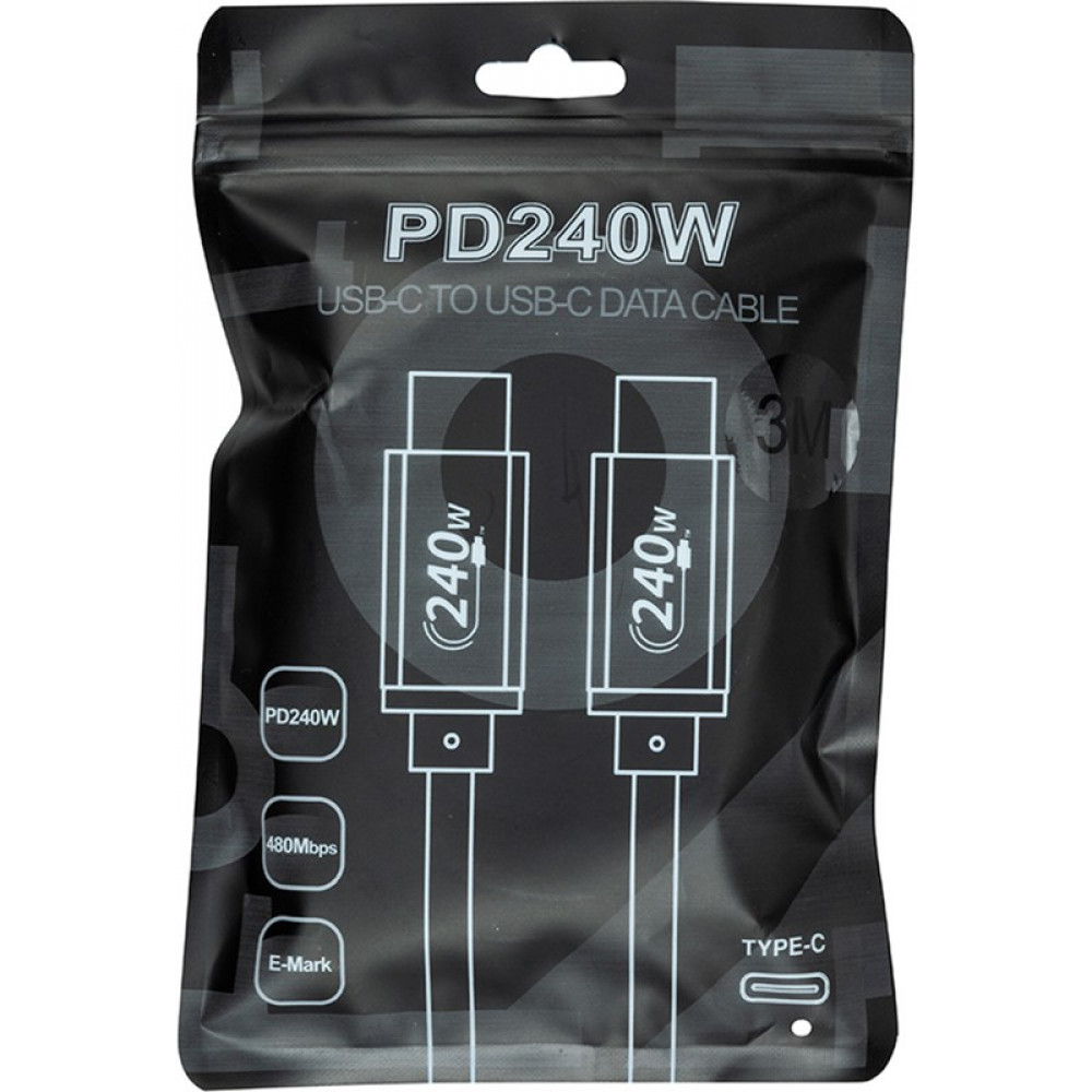 Кабель San Guan USB Type-C - USB Type-C (M/M) PD 240W, 3 м, Black (CA914128)