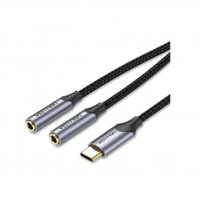 Кабель Vention Audio 2x3.5 mm F - USB Type-C M, 0.3 m, Black (BGPHY)