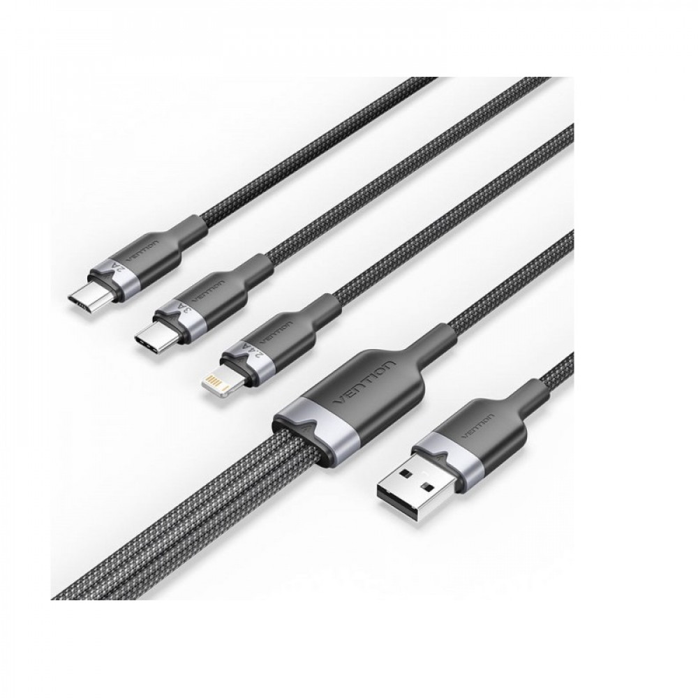 Кабель Vention USB - USB Type-С/microUSB/Lightning (M/M), 60W, 3А, 1.5 м, Black (CTPBG)