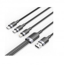 Кабель Vention USB - USB Type-С/microUSB/Lightning (M/M), 60W, 3А, 1.5 м, Black (CTPBG)