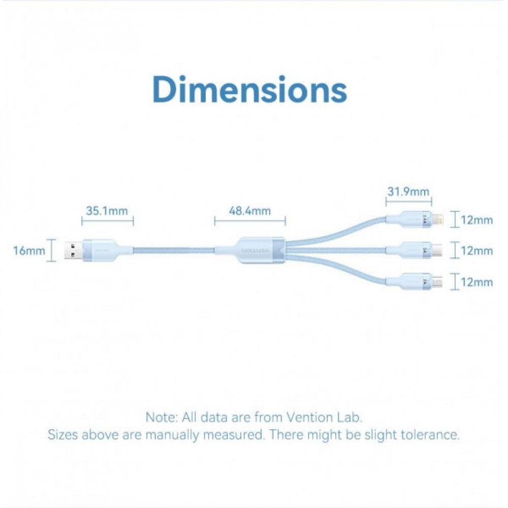 Кабель Vention USB - USB Type-С/microUSB/Lightning (M/M), 60W, 3А, 1.5 м, Black (CTPBG)