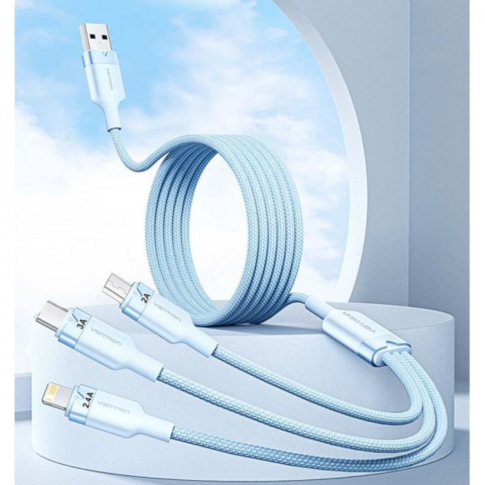 Кабель Vention USB - USB Type-С/microUSB/Lightning (M/M), 60W, 3А, 1.5 м, Black (CTPBG)