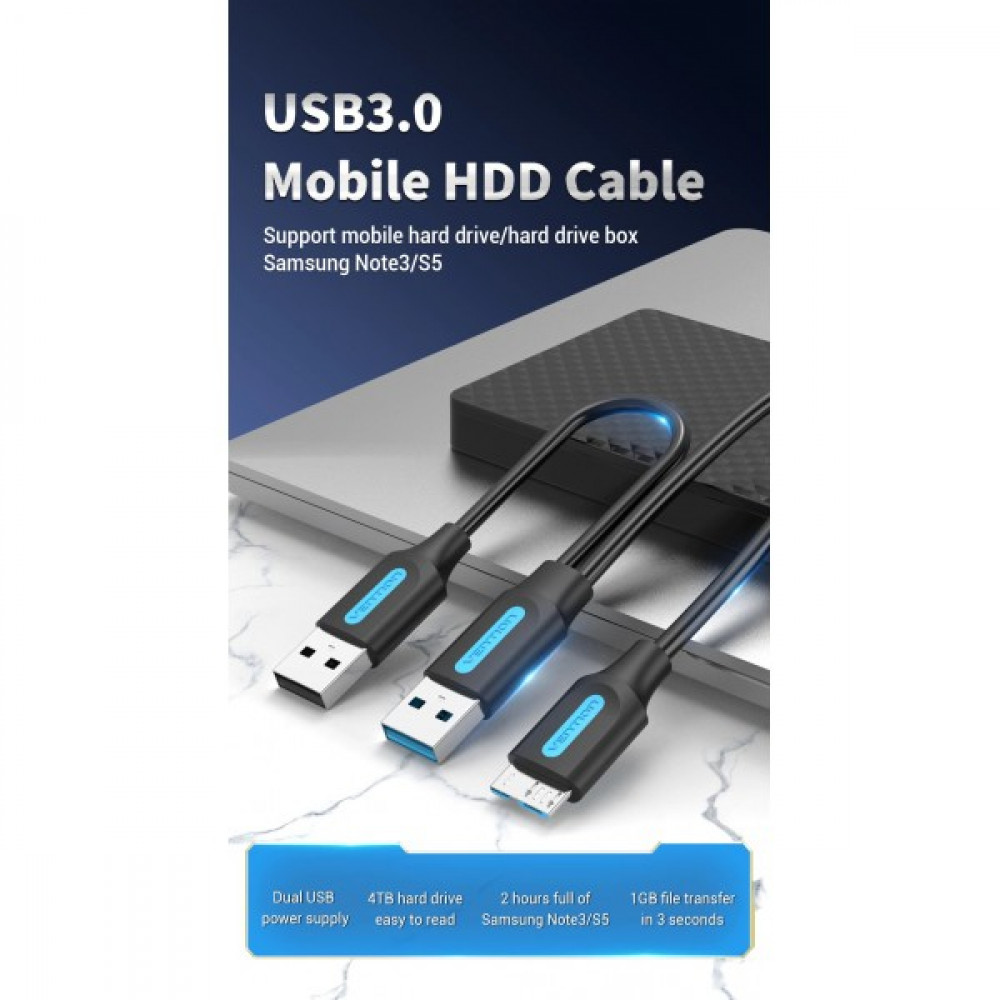 Кабель для принтера Vention 2in1 USB - USB Type-B 3.0 (M/M), 1 м, Black (CQPBF)