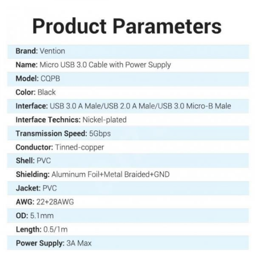 Кабель для принтера Vention 2in1 USB - USB Type-B 3.0 (M/M), 1 м, Black (CQPBF)