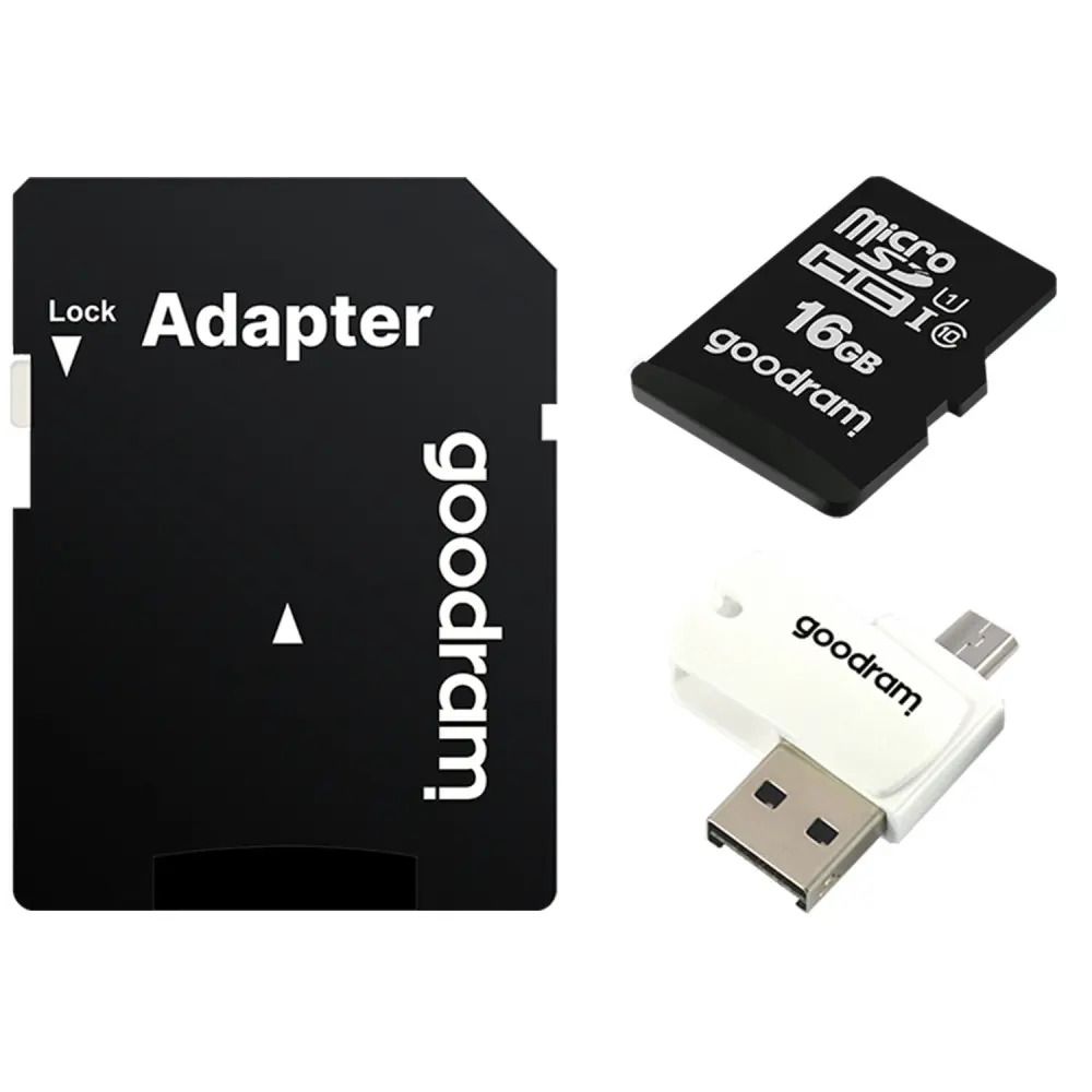 Карта пам`ятi MicroSDHC 16GB UHS-I Class 10 Goodram + SD-adapter + OTG Card reader (M1A4-0160R12)