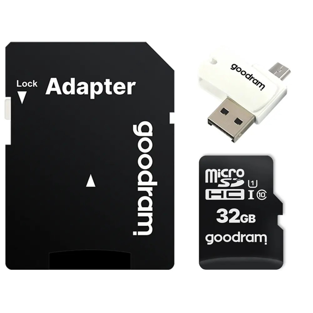 Карта пам`ятi MicroSDHC 32GB UHS-I Class 10 Goodram + SD-adapter + OTG Card reader (M1A4-0320R12)