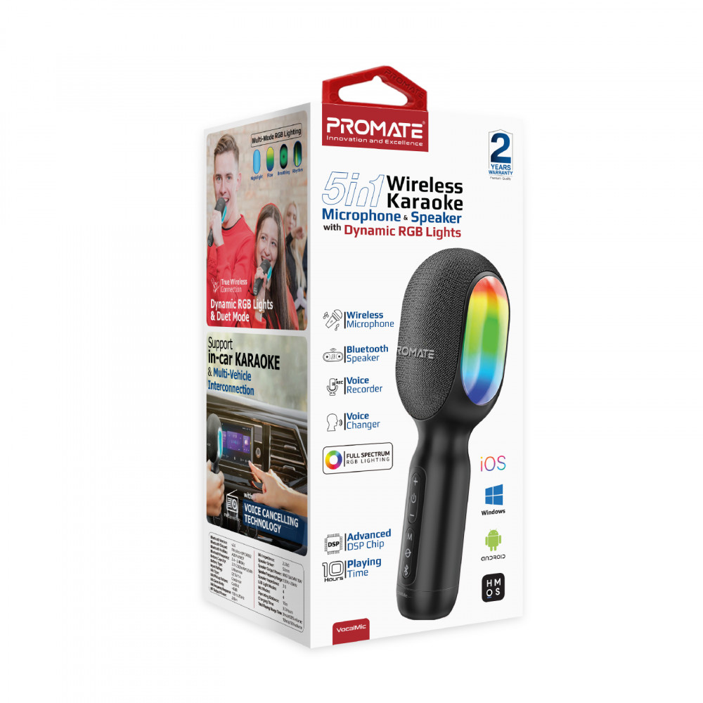 Мікрофон для караоке Promate VocalMic Bluetooth LED Black