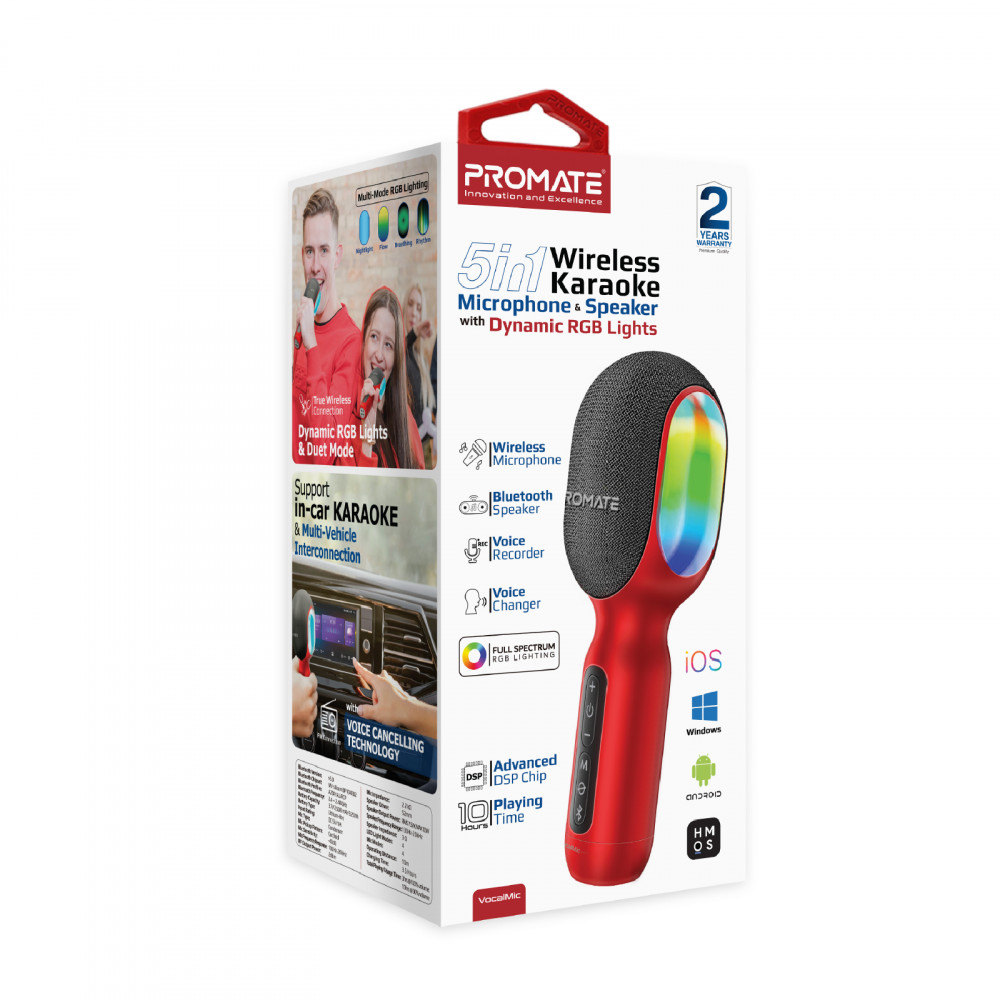 Мікрофон для караоке Promate VocalMic Bluetooth LED Red