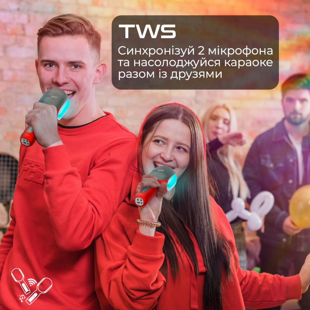 Мікрофон для караоке Promate VocalMic Bluetooth LED Red