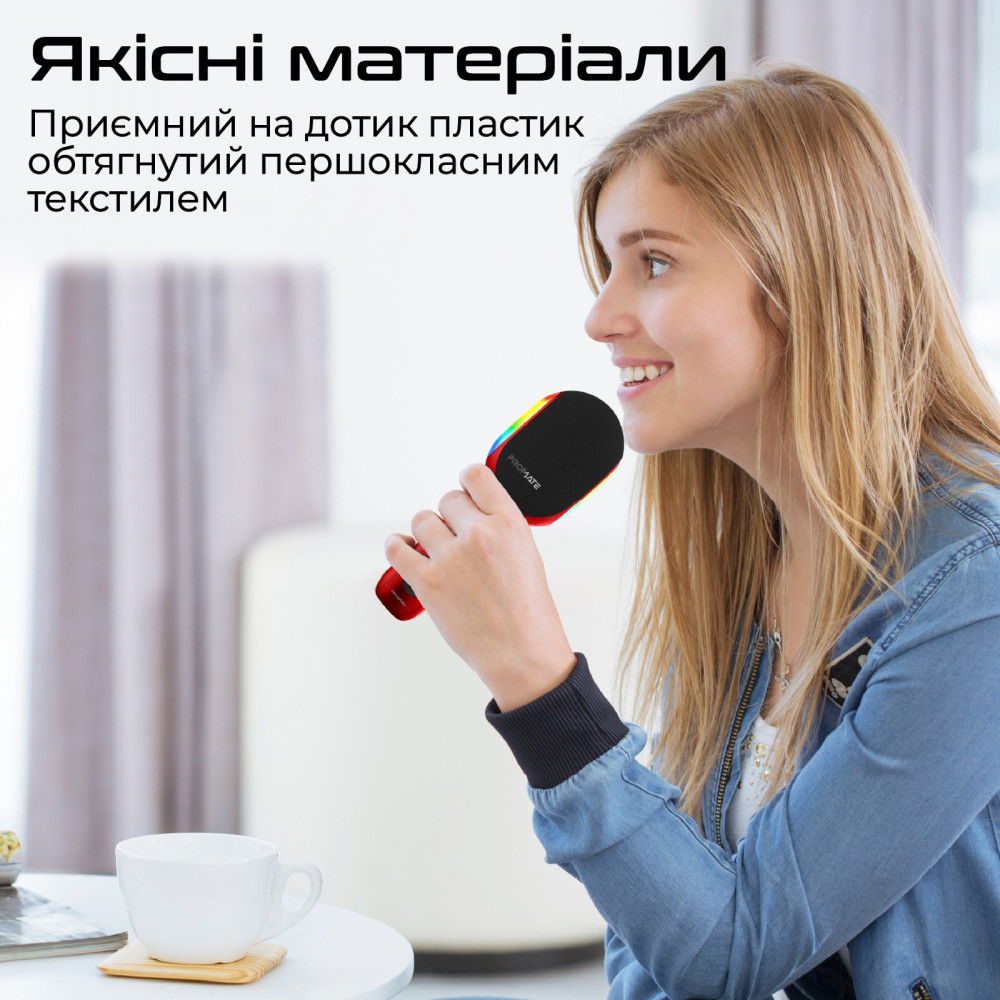 Мікрофон для караоке Promate VocalMic Bluetooth LED Red