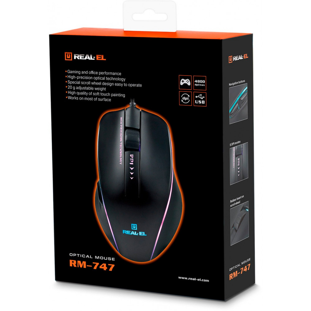 Миша REAL-EL RM-747 Black (EL123200028)