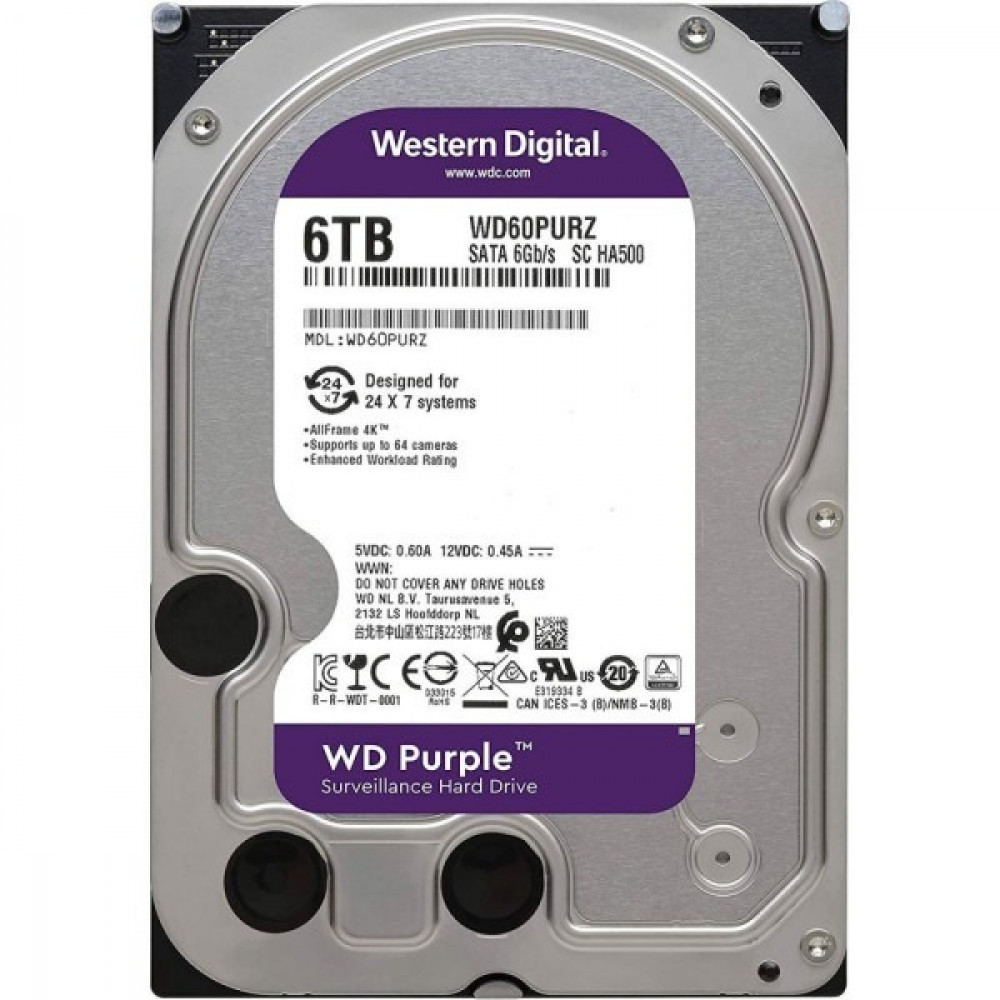 Накопичувач HDD SATA 6.0TB WD Purple 5400rpm 256MB (WD64PURZ)