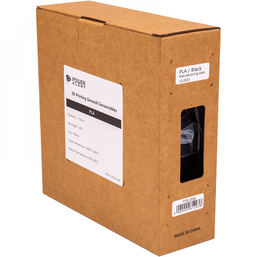 PLA-пластик PowerPlant Filament для 3D-принтера 1.75 мм 1 кг, чорний (PT812936)