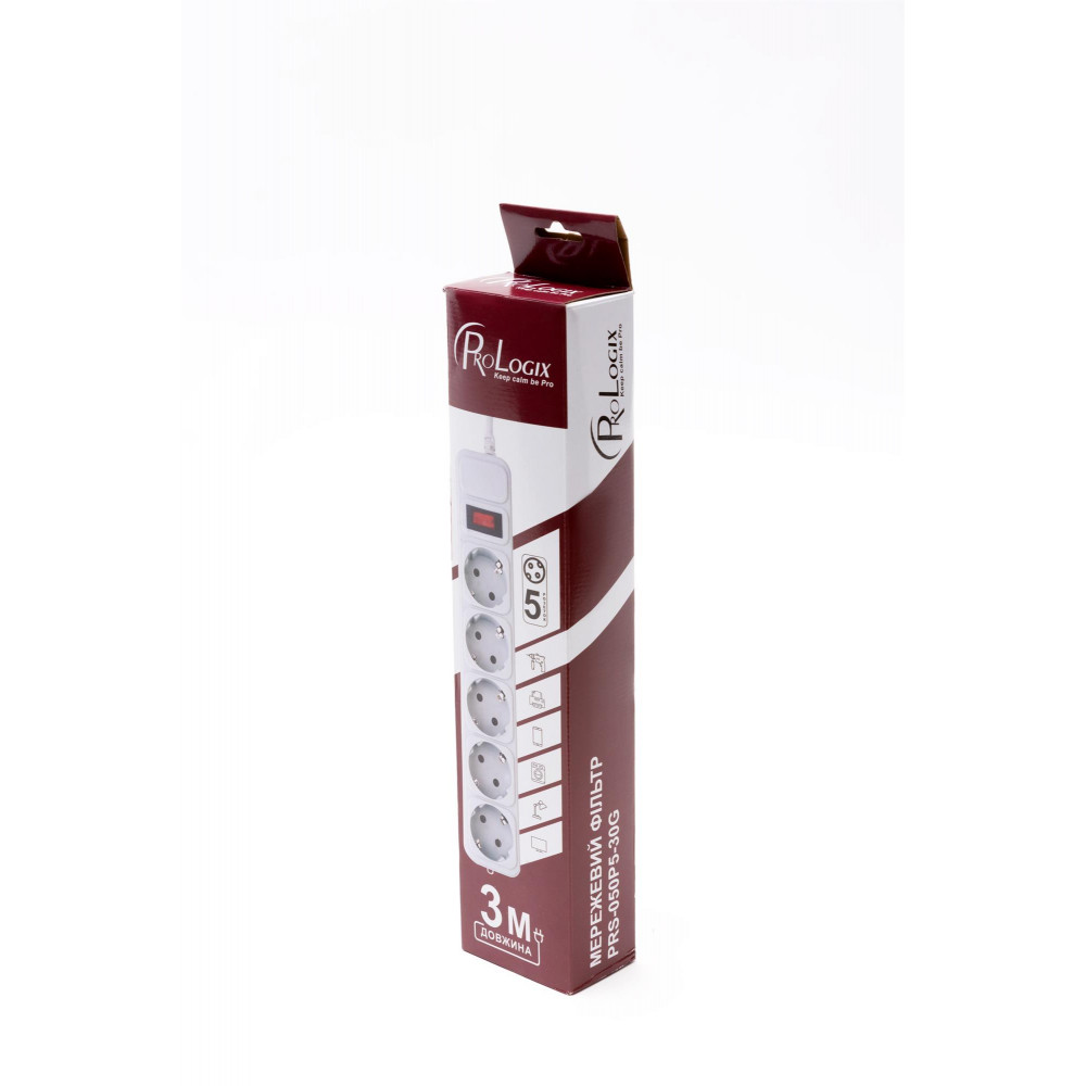 Фільтр живлення ProLogix (PRS-050P5-45G) 2.2 кВт, 5 розеток, 4.5 м, сірий