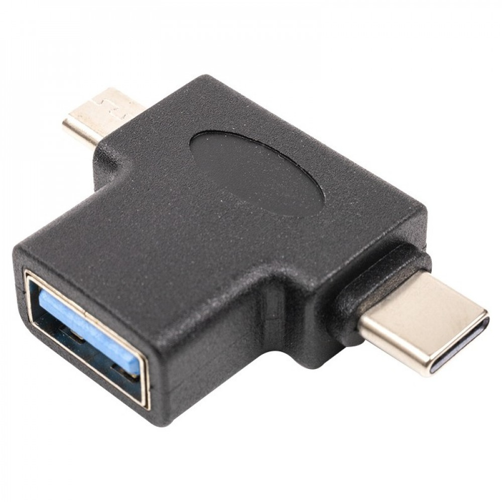 Перехідник PowerPlant USB Type-C/microUSB - USB (M/F) Black (CA913121)