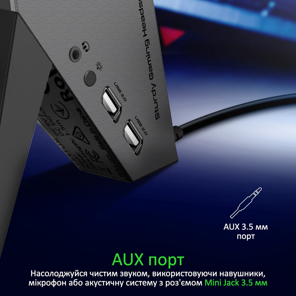 Підставка для навушників Vertux Zulu 2xUSB 2.0 / Mini Jack 3.5 мм Black