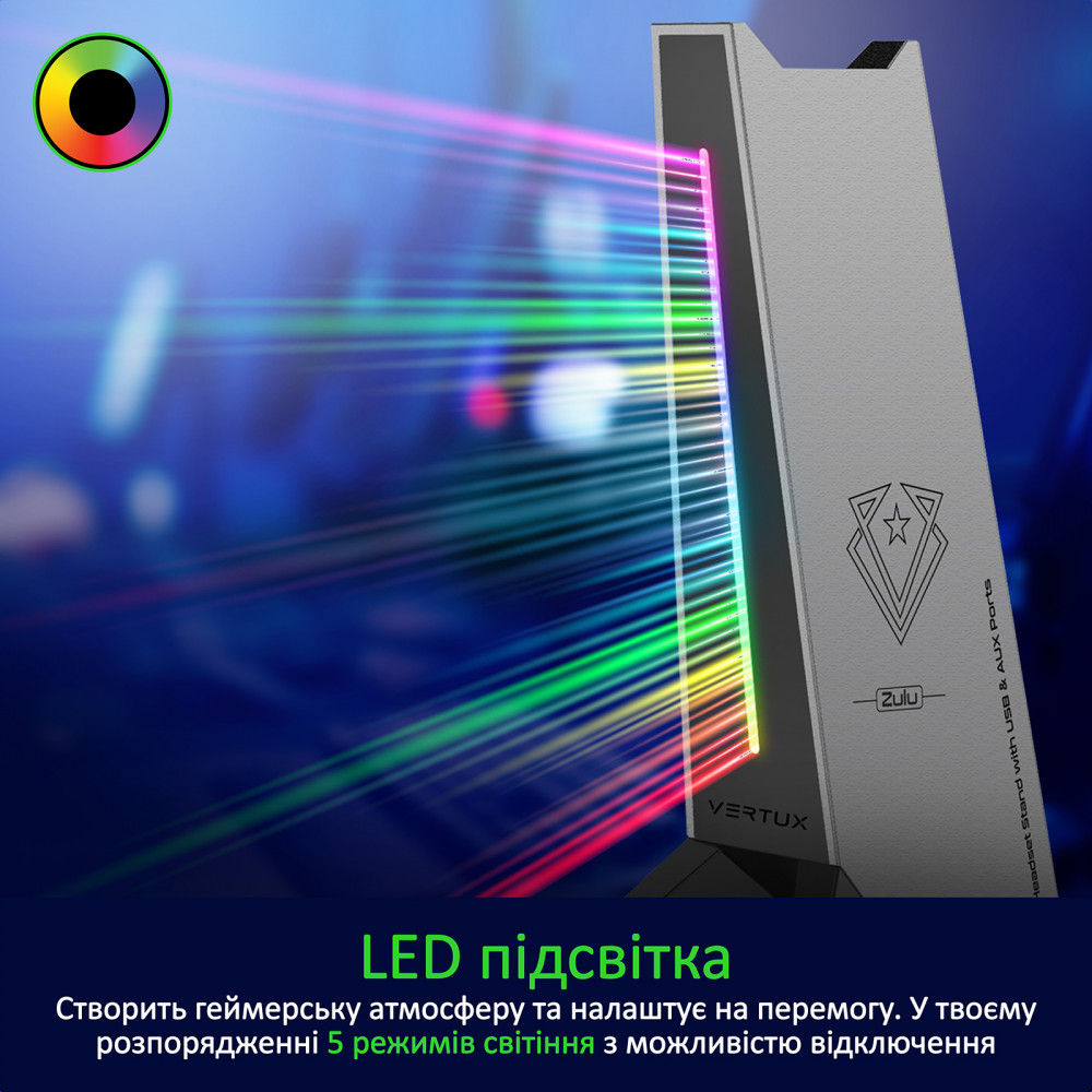 Підставка для навушників Vertux Zulu 2xUSB 2.0 / Mini Jack 3.5 мм Black