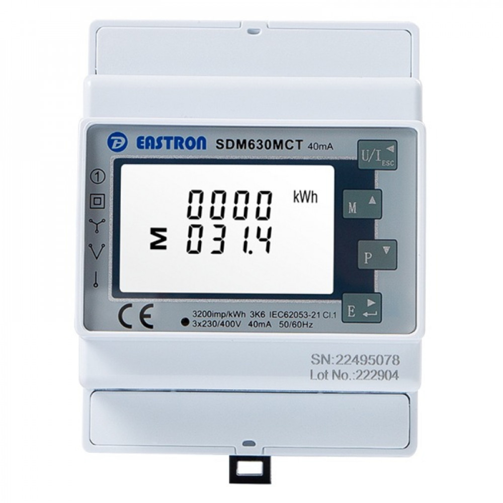Лічільник Three phase energy meter Eastron SDM 630MCT-40mA (ESCT-TA16 120A/40mA)