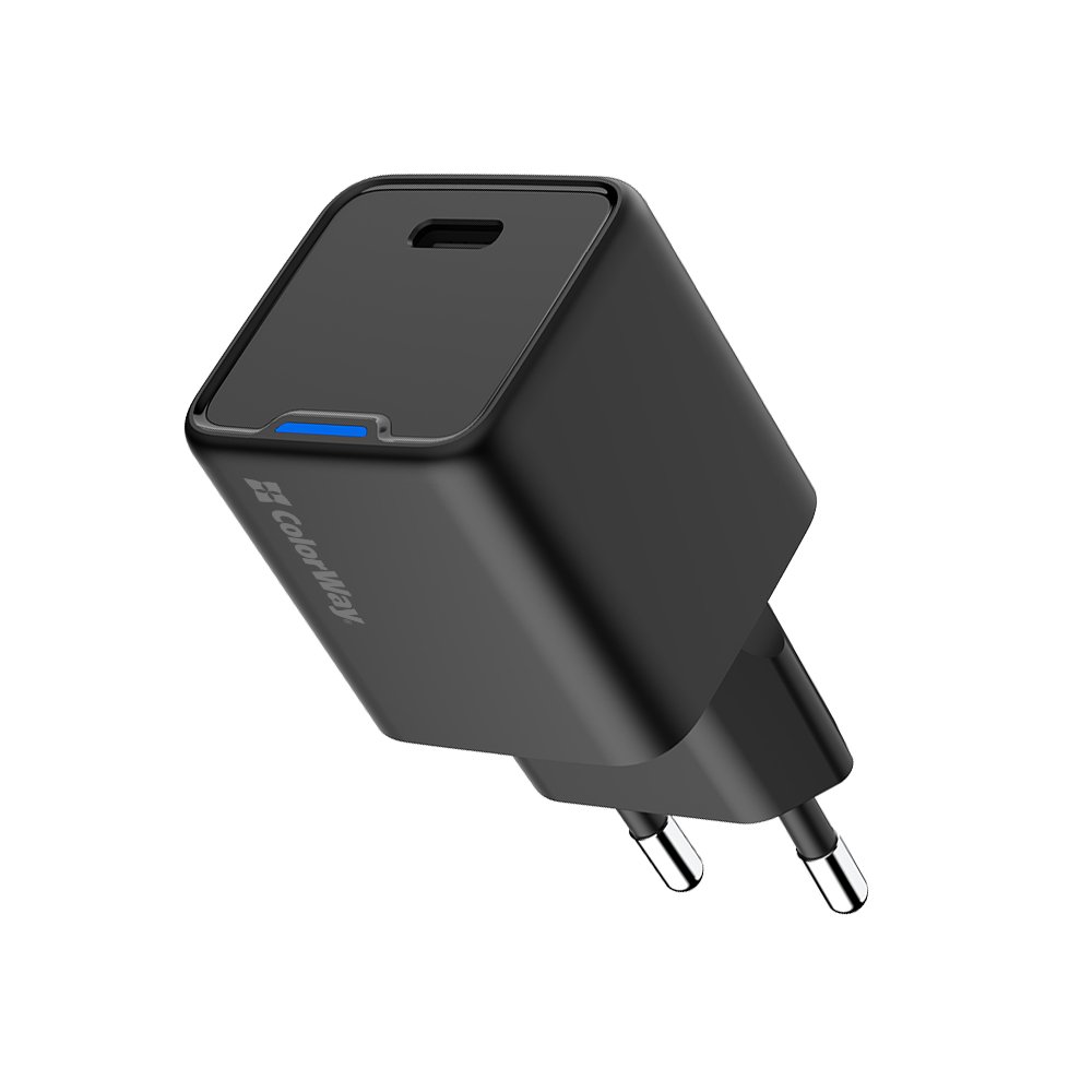 Мережевий зарядний пристрій ColorWay GaN Mini 25W PD Port PPS USB-C Black (CW-CHS052PD-BK)