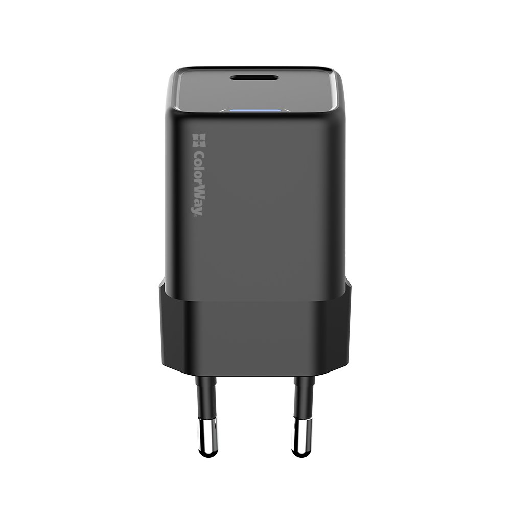 Мережевий зарядний пристрій ColorWay GaN Mini 25W PD Port PPS USB-C Black (CW-CHS052PD-BK)