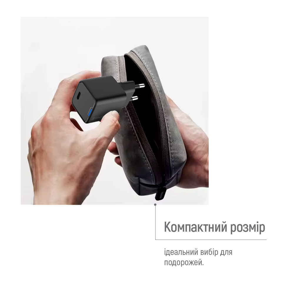 Мережевий зарядний пристрій ColorWay GaN Mini 25W PD Port PPS USB-C Black (CW-CHS052PD-BK)