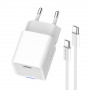 Мережевий зарядний пристрій ColorWay GaN Mini 25W PD Port PPS USB-C White (CW-CHS052PDC-WT) + кабель USB Type-C