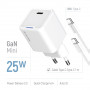 Мережевий зарядний пристрій ColorWay GaN Mini 25W PD Port PPS USB-C White (CW-CHS052PDC-WT) + кабель USB Type-C