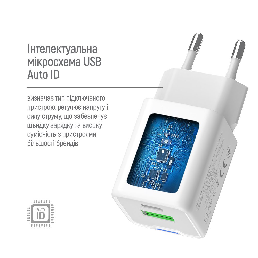 Мережевий зарядний пристрій ColorWay GaN Mini 30W PD Port PPS USB (Type-C PD + USB QC4.0) White (CW-CHS053PD-WT)