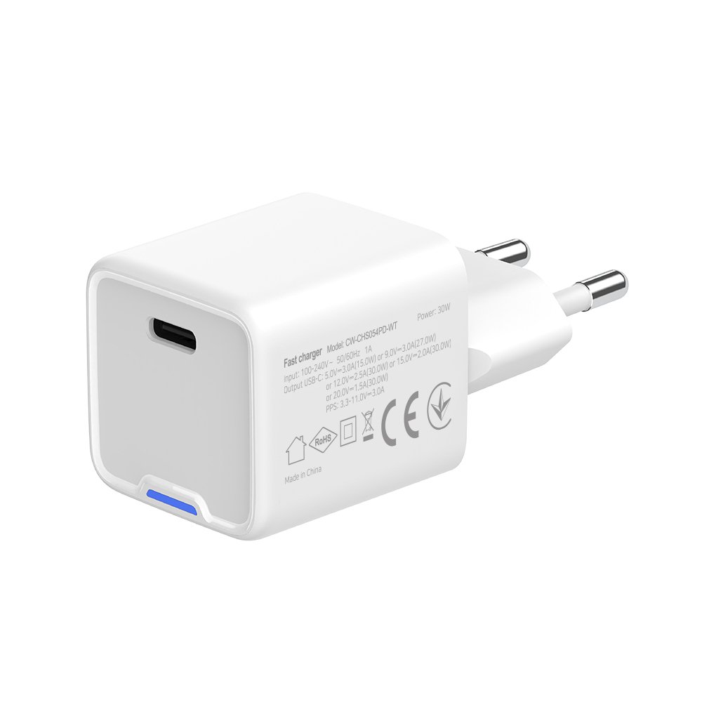 Мережевий зарядний пристрій ColorWay GaN Mini 30W PD Port PPS USB-C White (CW-CHS054PD-WT)