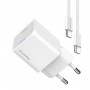 Мережевий зарядний пристрій ColorWay GaN Mini 30W PD Port PPS USB-C White (CW-CHS054PDC-WT) + кабель USB Type-C