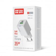 Мережевий зарядний пристрій ColorWay GaN Mini 35W PD Port PPS USB (Type-C PD + USB QC4.0) White (CW-CHS055PD-WT) Мережевий зарядний пристрій ColorWay GaN Mini 35W PD Port PPS USB (Type-C PD + USB QC4.0) White (CW-CHS055PD-WT)