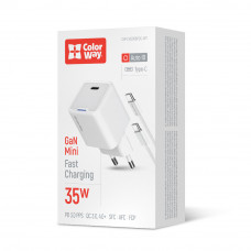 Мережевий зарядний пристрій ColorWay GaN Mini 35W PD Port PPS USB-C White (CW-CHS056PDC-WT) + кабель USB Type-C