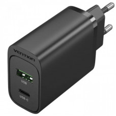 Мережевий зарядний пристрій Vention USB Type A + QC3.0 USB-C + QC4.0 (38W), Black (FBIB0-EU)
