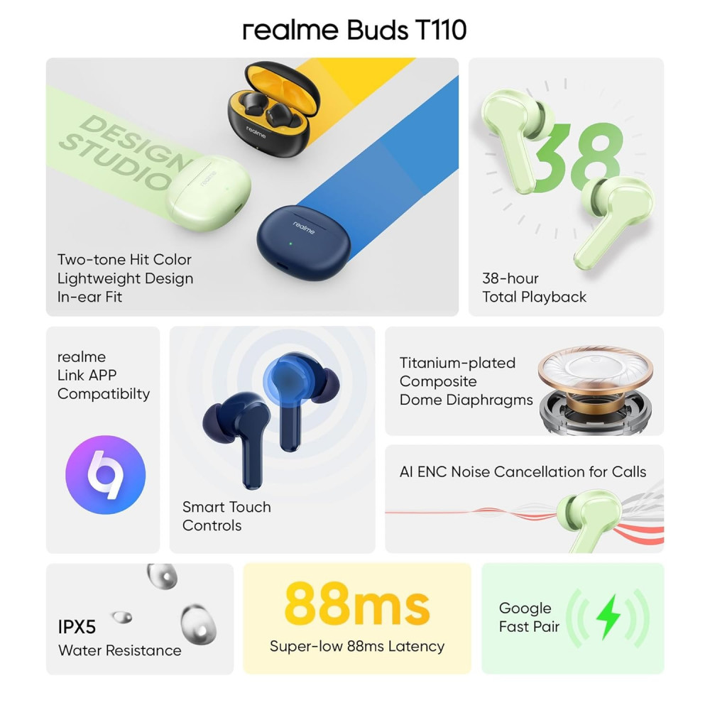 Bluetooth-гарнітура Realme Buds T110 Green
