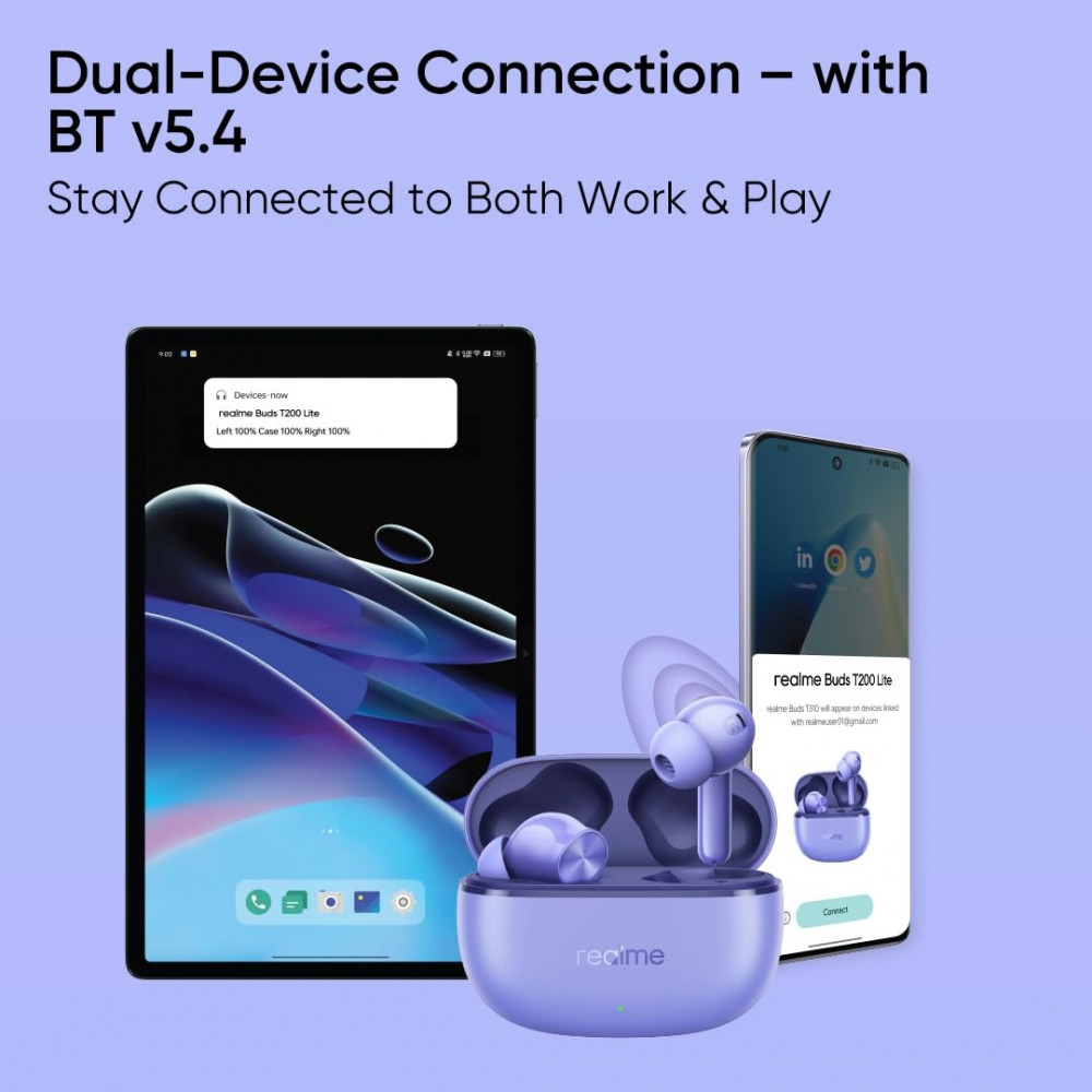 Bluetooth-гарнітура Realme Buds T200 Lite Aurora Purple_EU