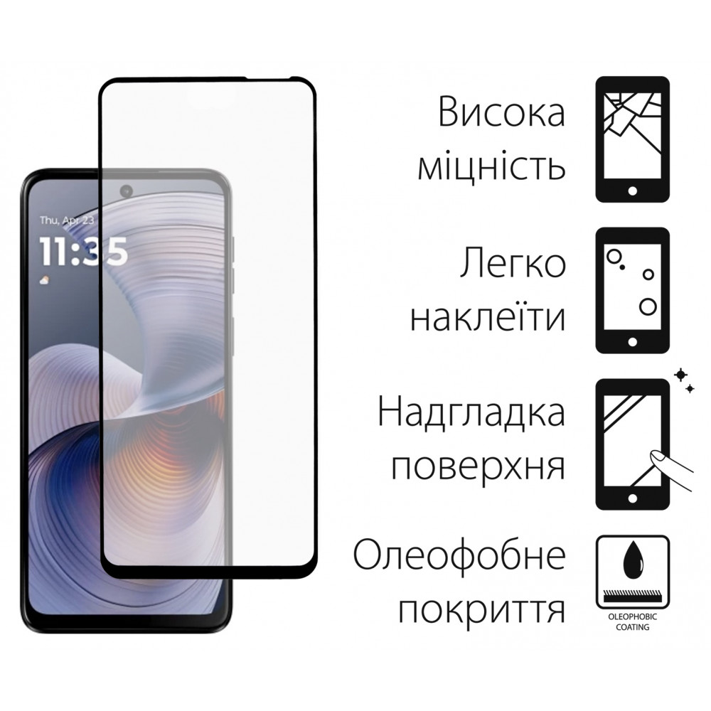 Захисне скло Dengos для Motorola G55 Black Full Glue (TGFG-398) 