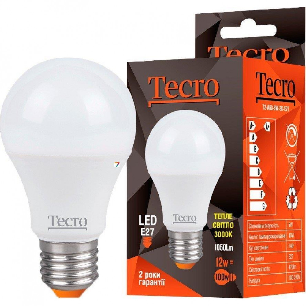 Лампа світлодіодна Tecro 12W E27 3000K (TL-A60-12W-3K-E27)