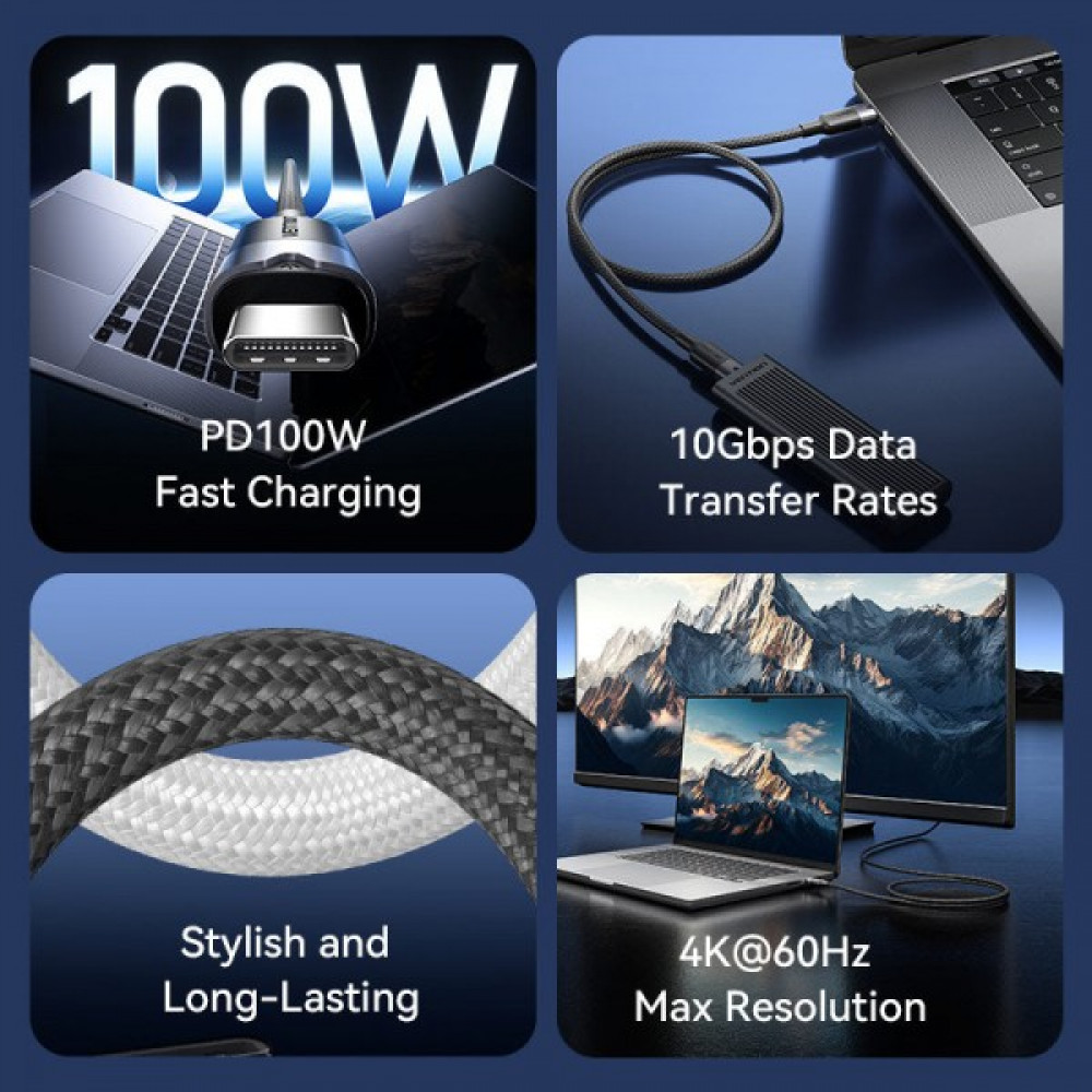 Кабель Vention USB Type-C - USB Type-C (M/M), 100W, 5A, 1 м, Black (TRGBF)