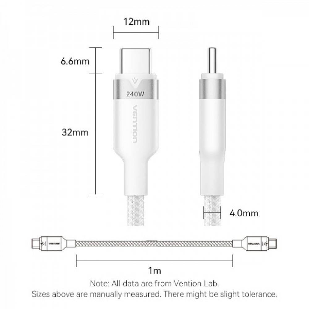 Кабель Vention USB Type-C - USB Type-C (M/M), 240W, 5A, 2 м, Gold (TRIJH)