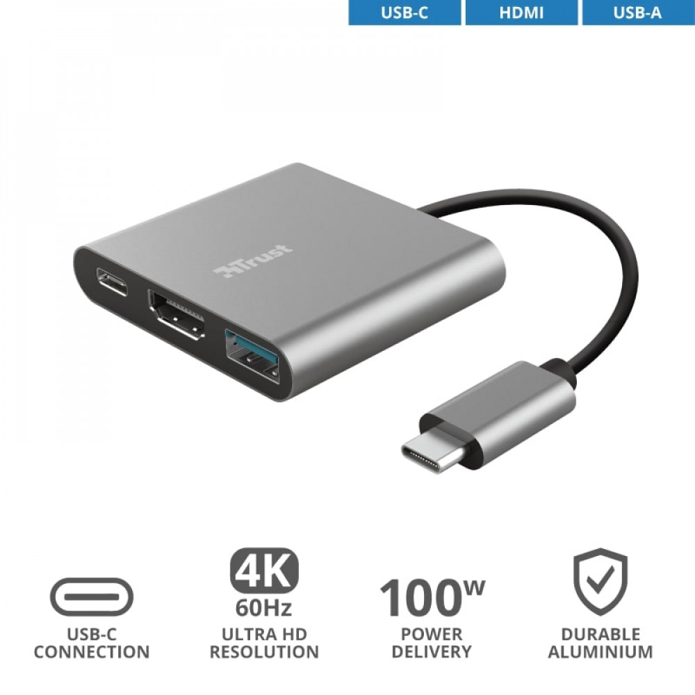 USB-хаб Trust Dalyx Aluminium USB Type-C 3-в-1 (23772)