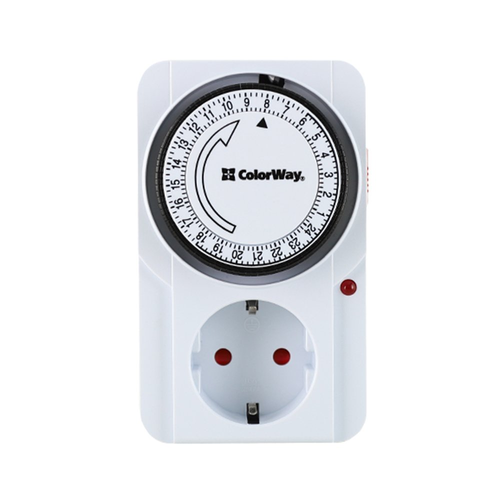 Таймер-розетка ColorWay (16A/3680W) механічний добовий 24Н (CW-STM01-24H)